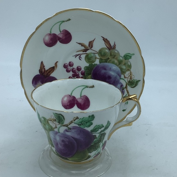 Regency English Bone China  Fruits Teacup and Saucer - Picture 1 of 13